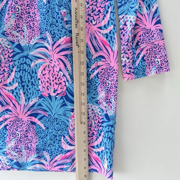 Lilly Pulitzer Skipper Popover Dress Large Blue Pink Pineapple Tropical Resort - Picture 12 of 12